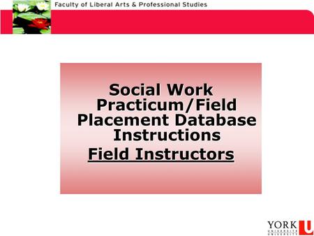 Social Work Practicum/Field Placement Database Instructions Field Instructors.