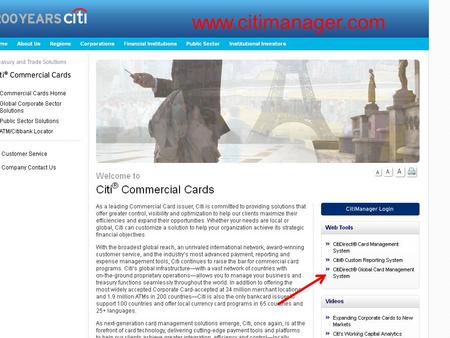 Select the CitiDirect Global Card Management System (GCMS) www.citimanager.com.