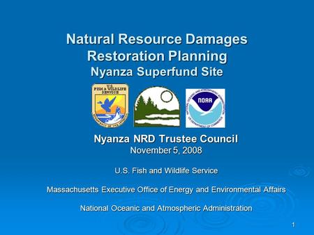 1 Nyanza NRD Trustee Council November 5, 2008 U.S. Fish and Wildlife Service Massachusetts Executive Office of Energy and Environmental Affairs National.