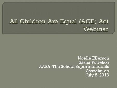 Noelle Ellerson Sasha Pudelski AASA: The School Superintendents Association July 8, 2013.