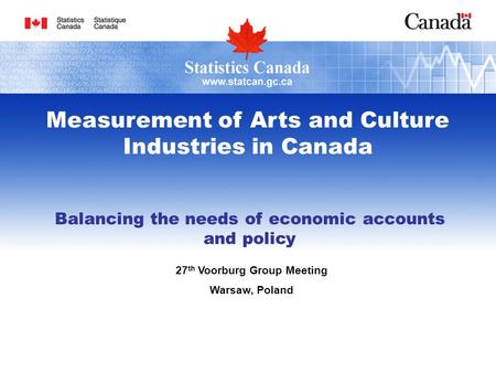 Balancing the needs of economic accounts and policy 27 th Voorburg Group Meeting Warsaw, Poland Measurement of Arts and Culture Industries in Canada.