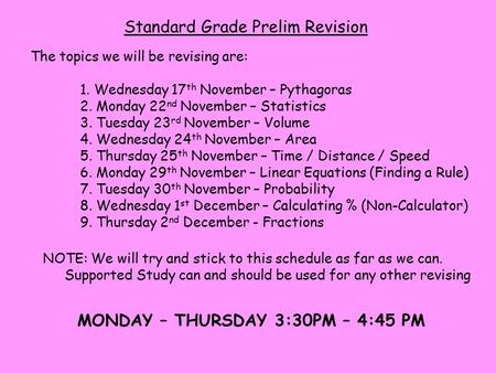 Standard Grade Prelim Revision