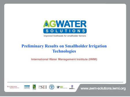 Preliminary Results on Smallholder Irrigation Technologies International Water Management Institute (IWMI)