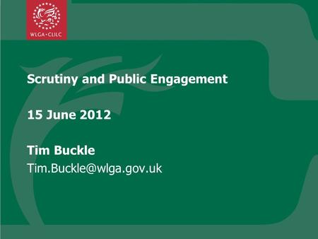 Scrutiny and Public Engagement 15 June 2012 Tim Buckle