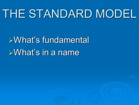 THE STANDARD MODEL  What’s fundamental  What’s in a name.