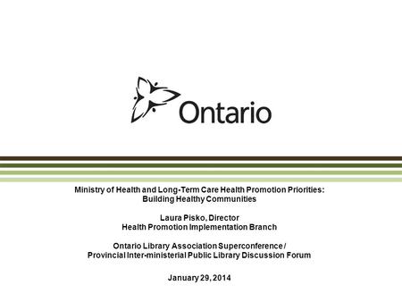 Ministry of Health and Long-Term Care Health Promotion Priorities: