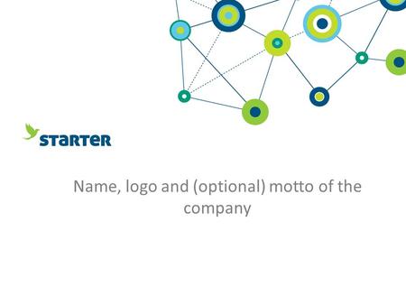 Name, logo and (optional) motto of the company. Facts about the company In which industry company works? Product – what do you want to sell? (remember.