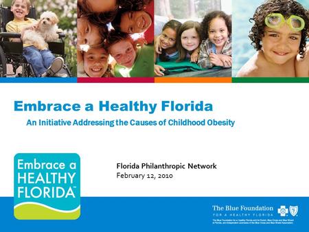 Embrace a Healthy Florida An Initiative Addressing the Causes of Childhood Obesity Florida Philanthropic Network February 12, 2010.