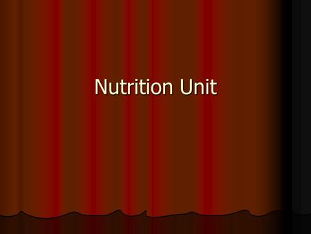 Nutrition Unit. Definitions Nutrition – Eating foods the body needs to grow, develop, and work properly. Nutrition – Eating foods the body needs to grow,
