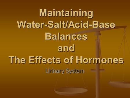 Maintaining Water-Salt/Acid-Base Balances and The Effects of Hormones