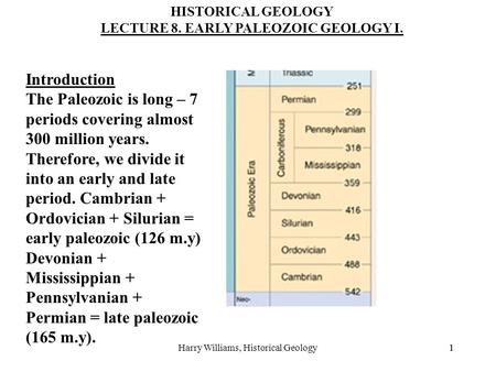 LECTURE 8. EARLY PALEOZOIC GEOLOGY I.