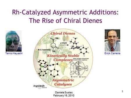 1 Rh-Catalyzed Asymmetric Additions: The Rise of Chiral Dienes Daniela Sustac February 16, 2010 Tamio HayashiErick Carreira.