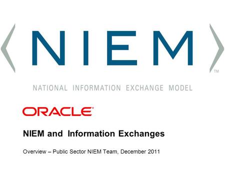 NIEM and Information Exchanges Overview – Public Sector NIEM Team, December 2011 NIEM Test Model Data Deploy Requirements Build Exchange Generate Dictionary.