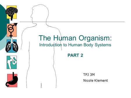 The Human Organism: Introduction to Human Body Systems PART 2 TPJ 3M Nicole Klement.