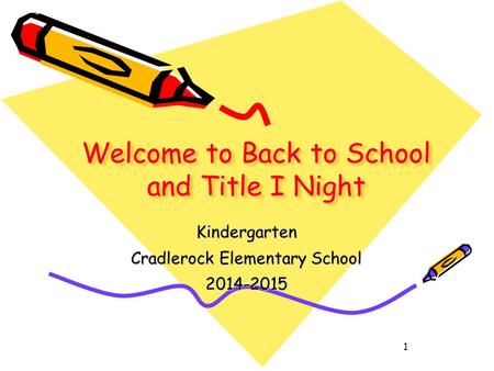 1 Welcome to Back to School and Title I Night Kindergarten Cradlerock Elementary School 2014-2015.