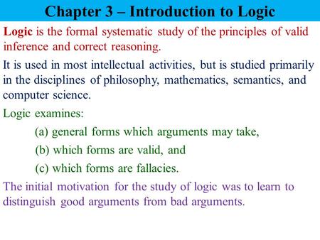 Chapter 3 – Introduction to Logic
