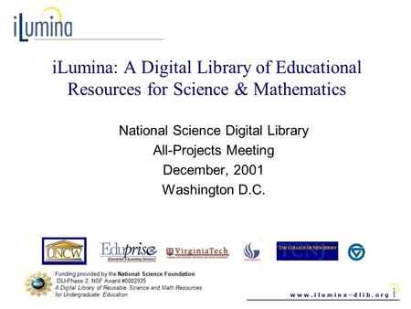 W w w. i l u m i n a – d l i b. o r g iLumina: A Digital Library of Educational Resources for Science & Mathematics National Science Digital Library All-Projects.
