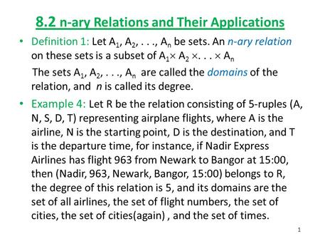 8.2 n-ary Relations and Their Applications