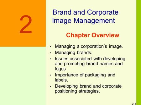 2 Brand and Corporate Image Management Chapter Overview