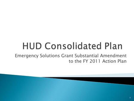1 Emergency Solutions Grant Substantial Amendment to the FY 2011 Action Plan.