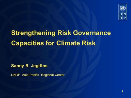 1 Strengthening Risk Governance Capacities for Climate Risk Sanny R. Jegillos UNDP Asia-Pacific Regional Center.
