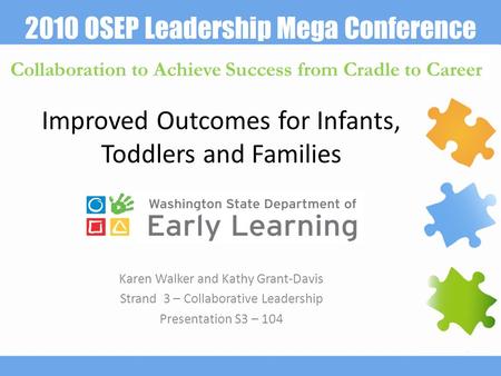 2010 OSEP Leadership Mega Conference Collaboration to Achieve Success from Cradle to Career Improved Outcomes for Infants, Toddlers and Families Karen.
