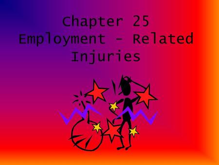 Chapter 25 Employment - Related Injuries I. Requiring A Safe Workplace A.Occupational Safety & Health Administration Act of 1970 (OSHA)-prevent injuries.