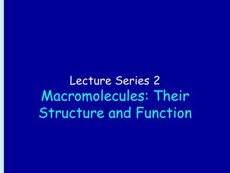 Lecture Series 2 Macromolecules: Their Structure and Function.