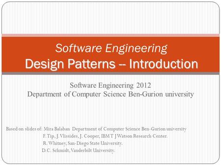 Software Engineering Design Patterns -- Introduction