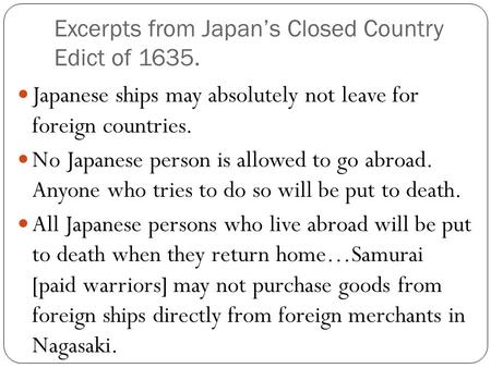 Excerpts from Japan’s Closed Country Edict of 1635.