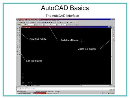 AutoCAD Basics The AutoCAD Interface Draw Tool Palette Pull-down Menus