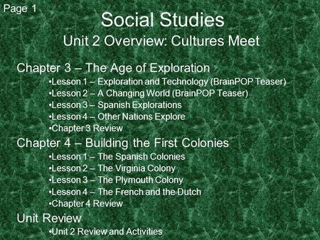 Unit 2 Overview: Cultures Meet