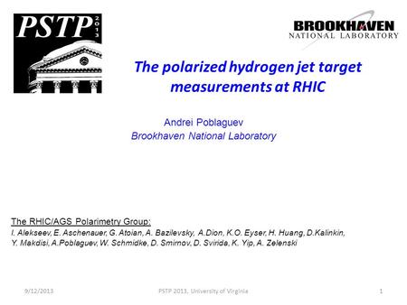 The polarized hydrogen jet target measurements at RHIC Andrei Poblaguev Brookhaven National Laboratory The RHIC/AGS Polarimetry Group: I. Alekseev, E.