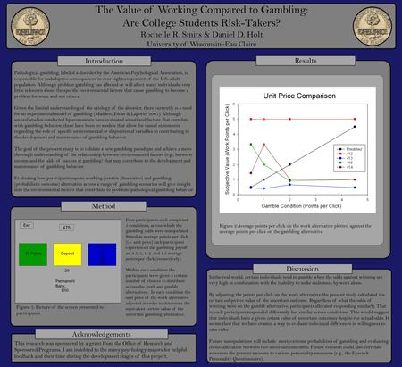 The Value of Working Compared to Gambling: Are College Students Risk-Takers? Rochelle R. Smits & Daniel D. Holt University of Wisconsin–Eau Claire Introduction.