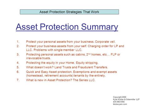 Asset Protection Summary
