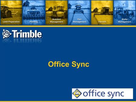 Office Sync. What Does Office Sync Do?  Exchange data between field & office without a USB flash drive.  Planned and completed jobs  A/B guidance lines.
