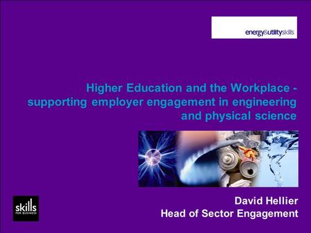 Higher Education and the Workplace - supporting employer engagement in engineering and physical science David Hellier Head of Sector Engagement.