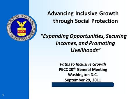 1 Advancing Inclusive Growth through Social Protection “Expanding Opportunities, Securing Incomes, and Promoting Livelihoods” Paths to Inclusive Growth.