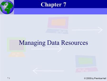 Essentials of Management Information Systems, 6e Chapter 7 Managing Data Resources 7.1 © 2005 by Prentice Hall Managing Data Resources Chapter 7.