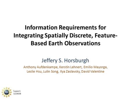 Information Requirements for Integrating Spatially Discrete, Feature- Based Earth Observations Jeffery S. Horsburgh Anthony Aufdenkampe, Kerstin Lehnert,