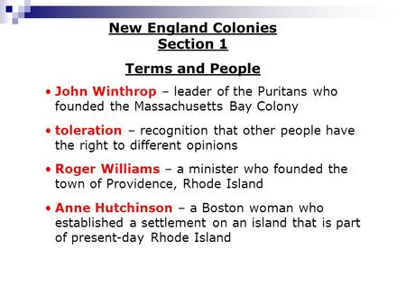 New England Colonies Section 1