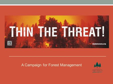 A Campaign for Forest Management. FUEL FOR THOUGHT Forest Density has Increased 30% Since 1953 Forest Mortality at a 50 Year High 73.5% of NFS Lands Need.