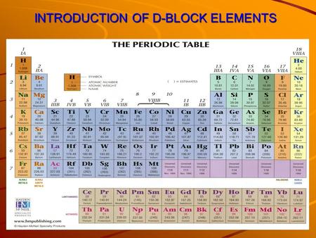 INTRODUCTION OF D-BLOCK ELEMENTS. Why are they called d-block elements? Their last electron enters the d-orbital.
