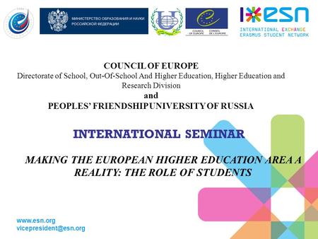 COUNCIL OF EUROPE Directorate of School, Out-Of-School And Higher Education, Higher Education and Research Division and.