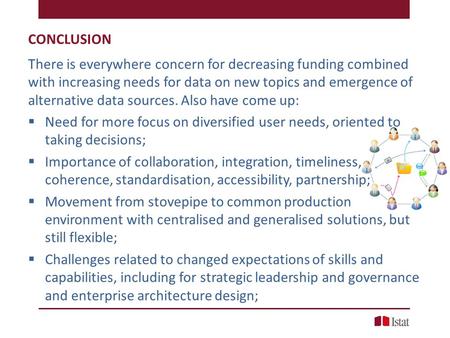 CONCLUSION There is everywhere concern for decreasing funding combined with increasing needs for data on new topics and emergence of alternative data sources.
