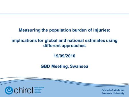 Measuring the population burden of injuries: implications for global and national estimates using different approaches 19/09/2010 GBD Meeting, Swansea.