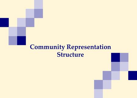 Community Representation Structure. Site Coordinating Centers (SCC) Community Advisory Boards (CABs) Leadership Level Cross-Network Level Network Level.