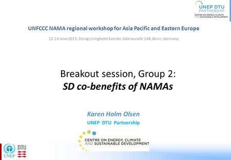 Breakout session, Group 2: SD co-benefits of NAMAs UNFCCC NAMA regional workshop for Asia Pacific and Eastern Europe 12-14 June 2015, Derag Livinghotel.