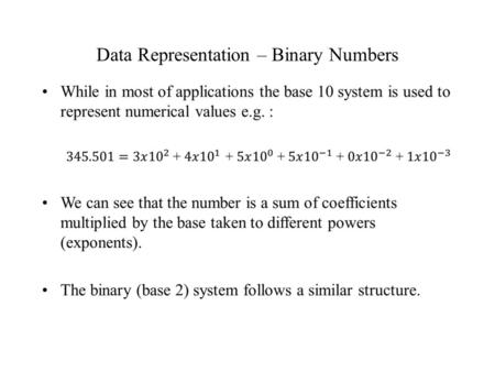 Data Representation – Binary Numbers
