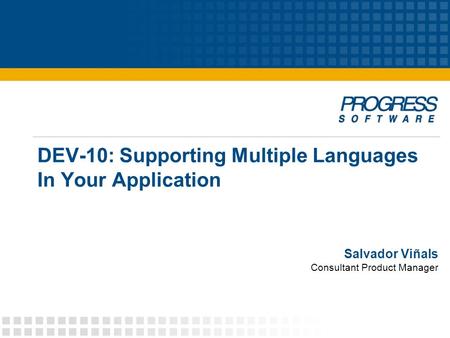 DEV-10: Supporting Multiple Languages In Your Application Salvador Viñals Consultant Product Manager.